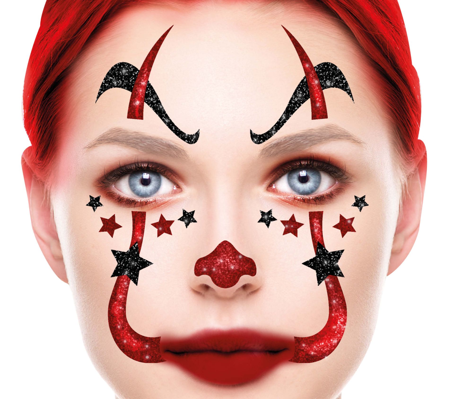 Zwart rood creepy clown glittermasker